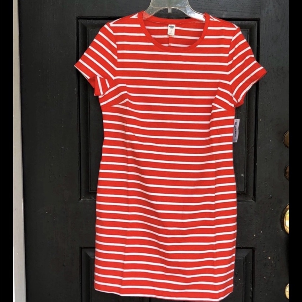 Old Navy Women’s Size LP Orange and White Striped Short Sleeve Shift Dress - Picture 7 of 8